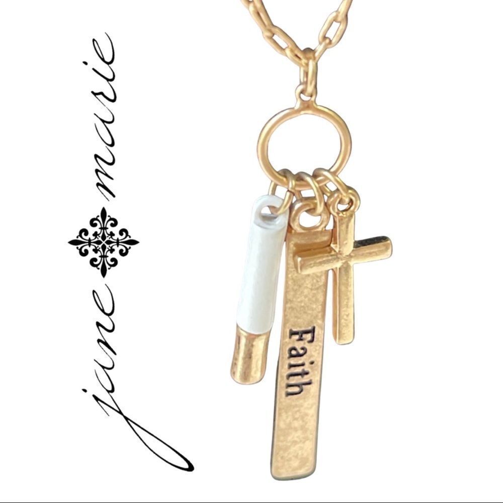 Faith Triple Charm Necklace by Jane Marie • NWT